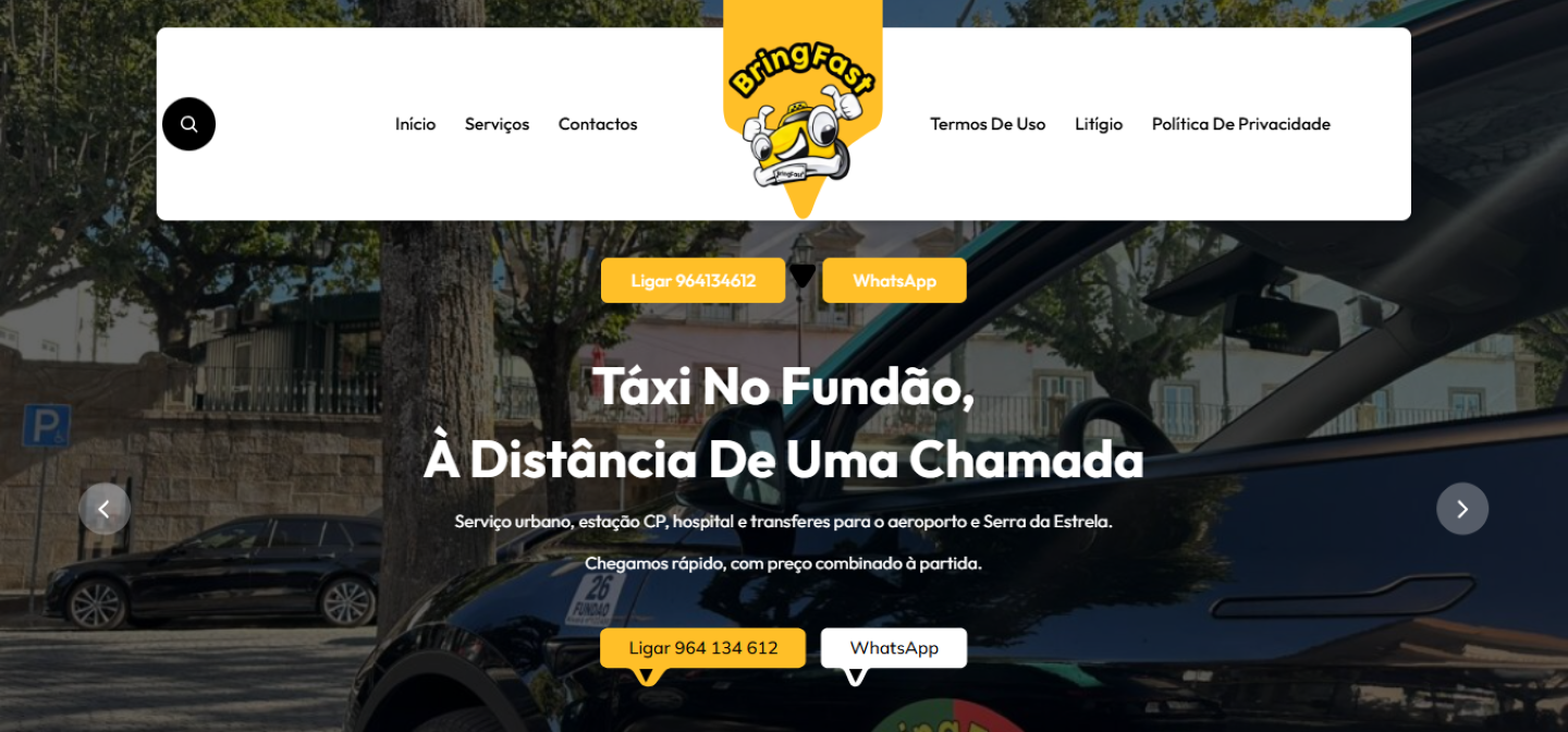 Exemplo de site para táxi